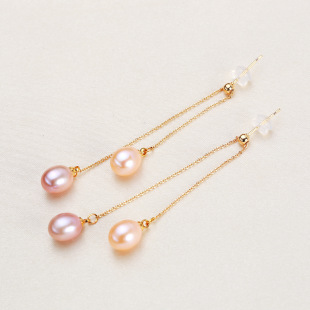 Factory direct supply freshwater pearl long rice bead earrings female Joker fashion silver pin earrings a generation of hair