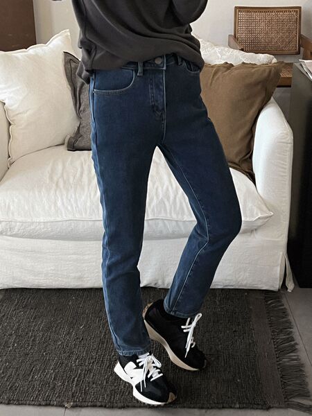 Fleece denim elastic winter trousers