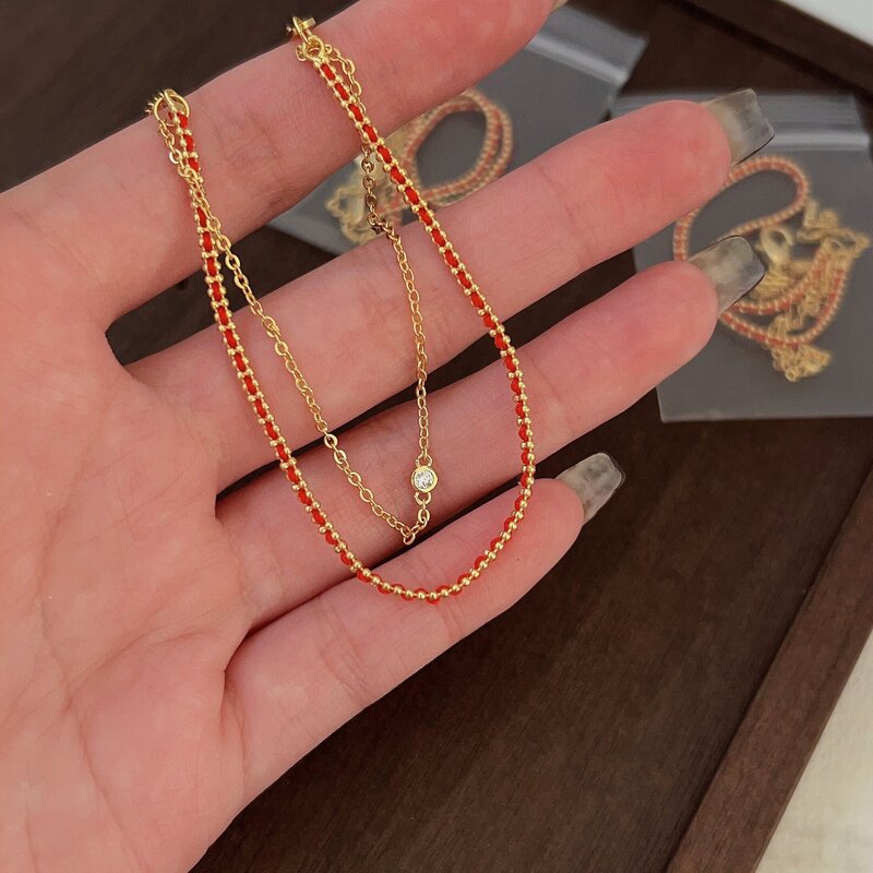 New New year double-layer red rope female 18k golden birth year hand-woven lucky personality couple bracelet hand rope