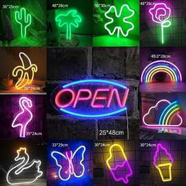 跨境亚马逊led霓虹灯open电竞发光手柄图案酒吧游戏墙壁装饰挂件