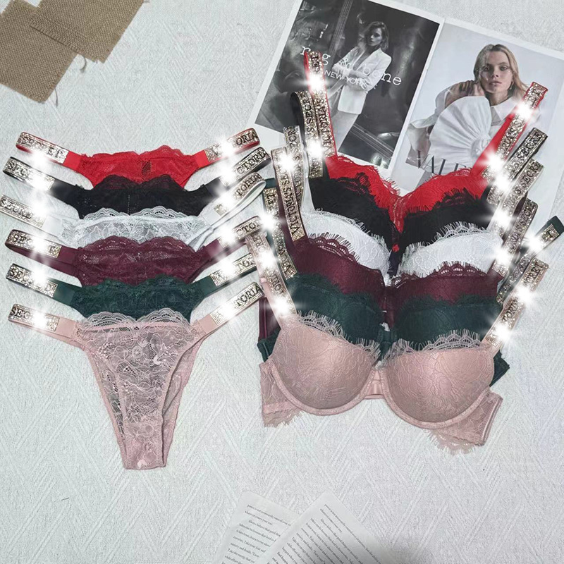 Directly from the Manufacturer: Lingerie Set with Secret Shoulder Straps, Gradient Shiny Rhinestones, Lace Bra Set