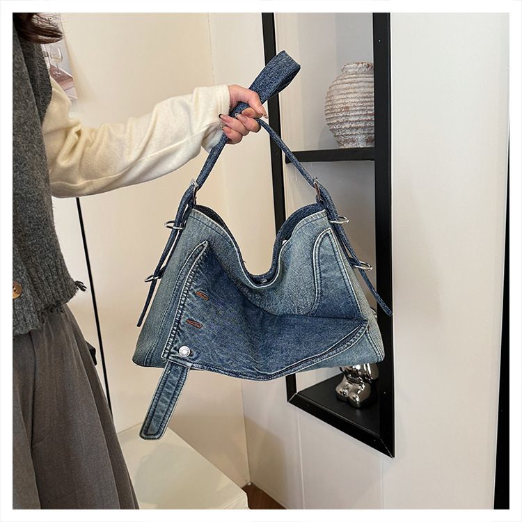 Bolso de gran capacidad de mezclilla retro de moda para mujer 2024 otoño e invierno nuevo estilo mensajero de cercanías bolso grande de hombro bolso Tote