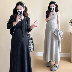 妊婦服セット秋ファッション新作高級感雰囲気ニットカーディガンサスペンダースカート2点セット着痩せレギンス
