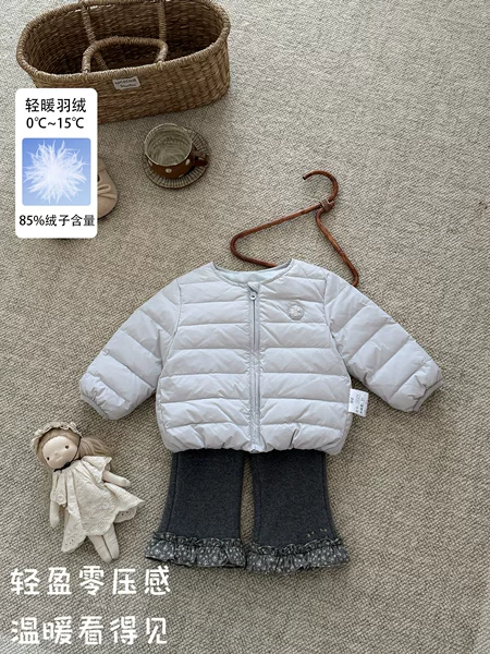 Infant and Toddler 90% White Duck Down Fashionable Versatile Light Down Jacket 2026 Autumn/Winter New Style Girls' Ribbed Down Warm Coat