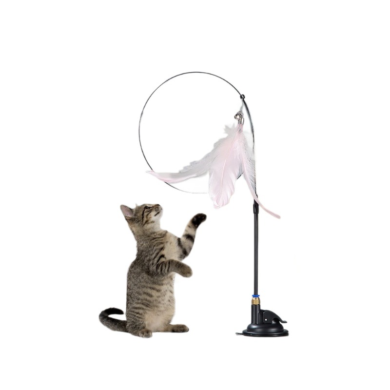 Mejora de juguetes para gatos transfronterizos, potente ventosa, varilla de acero, pluma larga, palo para gatos, gato, auto-hey, suministros para mascotas