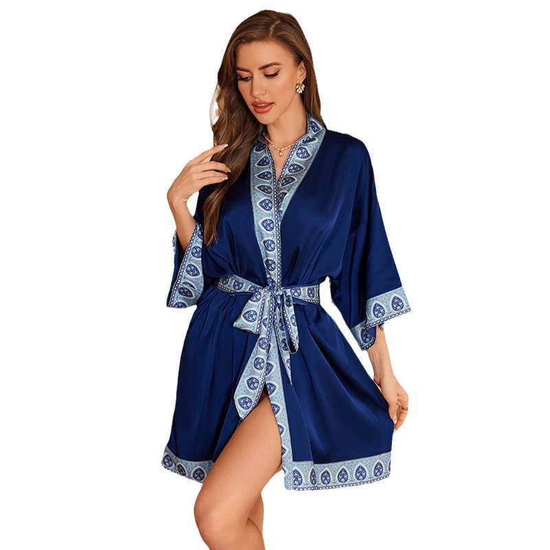 Yaoting verano nuevo estilo elegante retro nuevo estilo camisón chino mujer lujo noble casa bata de baño de satén 3370