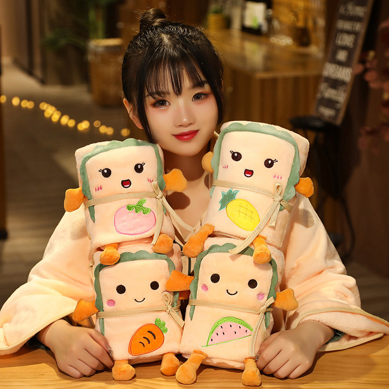 Cartoon Toast peluche oficina siesta pan franela pequeña manta aire acondicionado una sola manta de almacenamiento