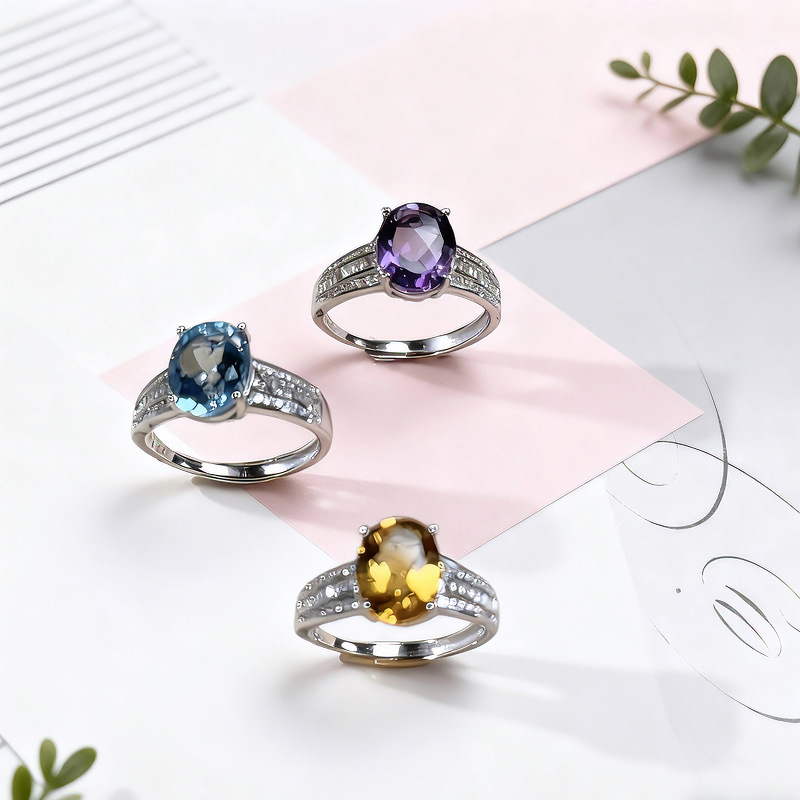 Natural gemstone ring, classic design, elegant and light luxury, adjustable ring for women, versatile zircon ring that does not fade