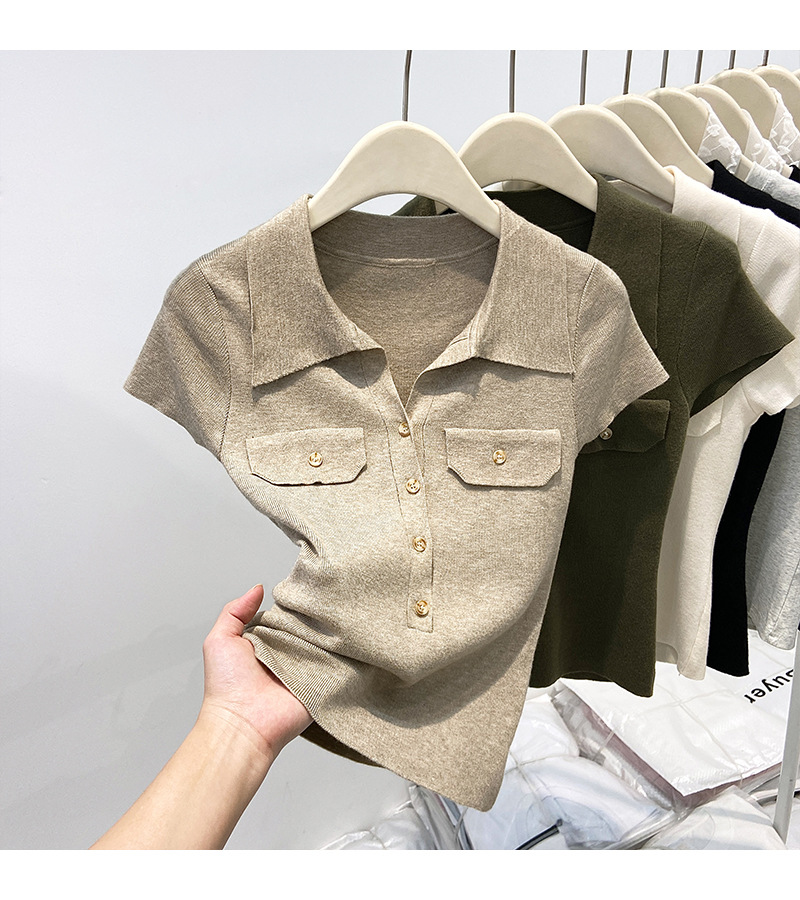 Women's Slim Fit Collared Knit Sweater Short Top Petite Fashionable Summer 2026 New Style Knitted Sweaters_ecoleips.com