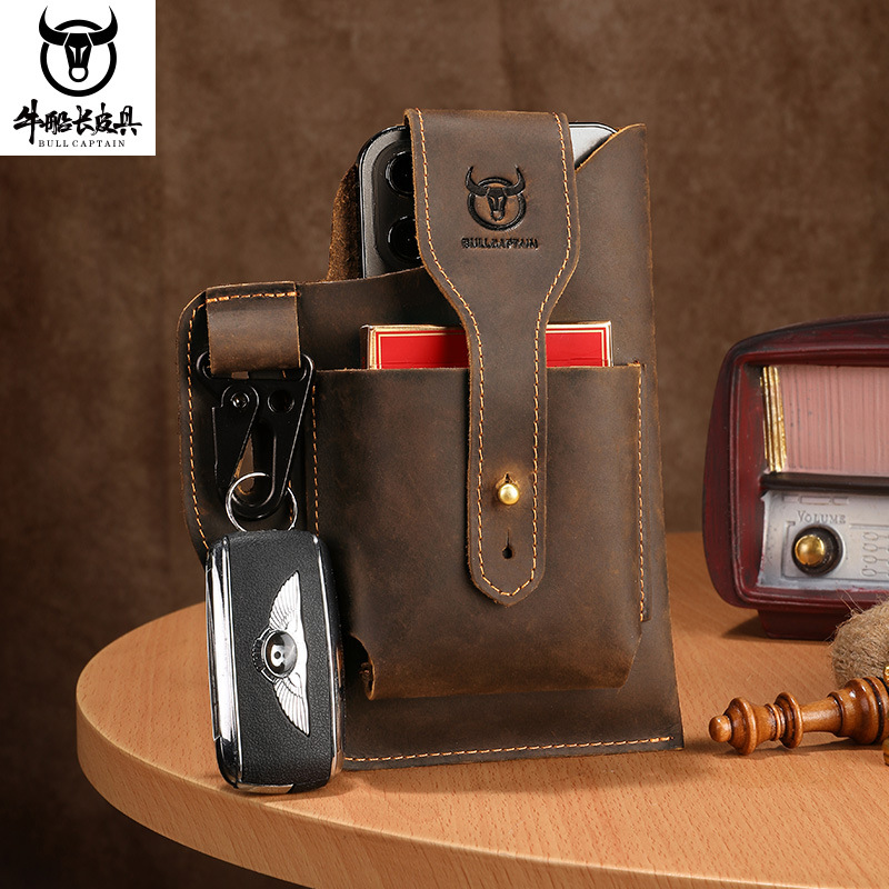Captain Niu cuero vintage cintura bolsa hombres cuero multifuncional teléfono móvil bolsa primera capa de piel de vaca cinturón bolsa al por mayor