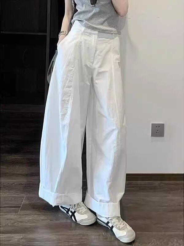 Loose Fashion Straight-Leg Pants Petite Korean Style Lazy Relaxed Cool White Cargo Wide-Leg Pants Women Summer Loose Fashion Straight-Leg Pants Petite Korean Style Lazy Relaxed Cool White Cargo Wide-Leg Pants Women Summer
