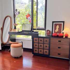 翻盖镜子梳妆台斗主卧室复古风伸缩转角床尾柜化妆桌翻盖式梳妆台