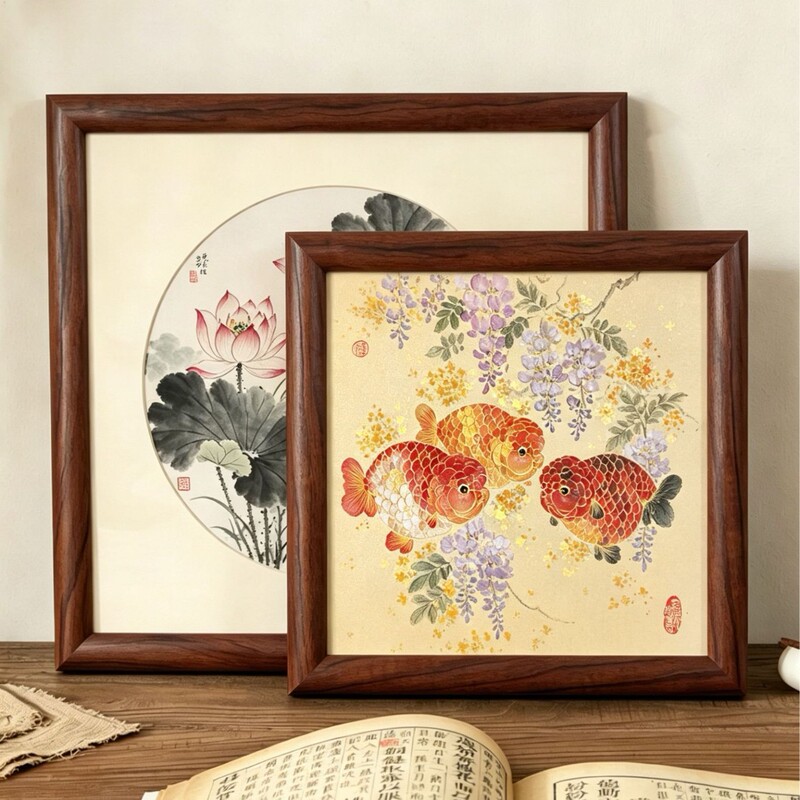 Chinese-style traditional painting frame, wall-mounted calligraphy and painting frame, 38x38 cm square, 50x50 cm cross-stitch frame, custom-made outer frame