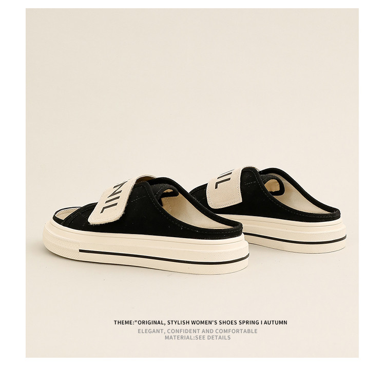 Canvas Slippers For Women Summer Flat Sandals With Velcro Strap_voghion.com