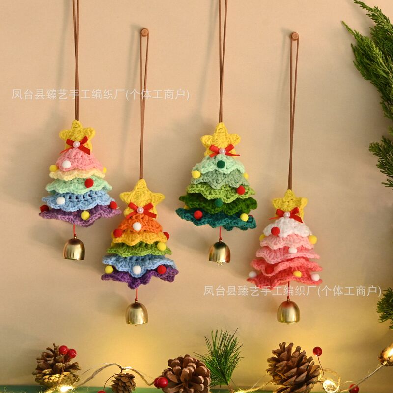 Cross-Border New Christmas Pendant Wool Crochet Pendant Car Rearview Mirror Arrangement Christmas Decoration Car Pendant