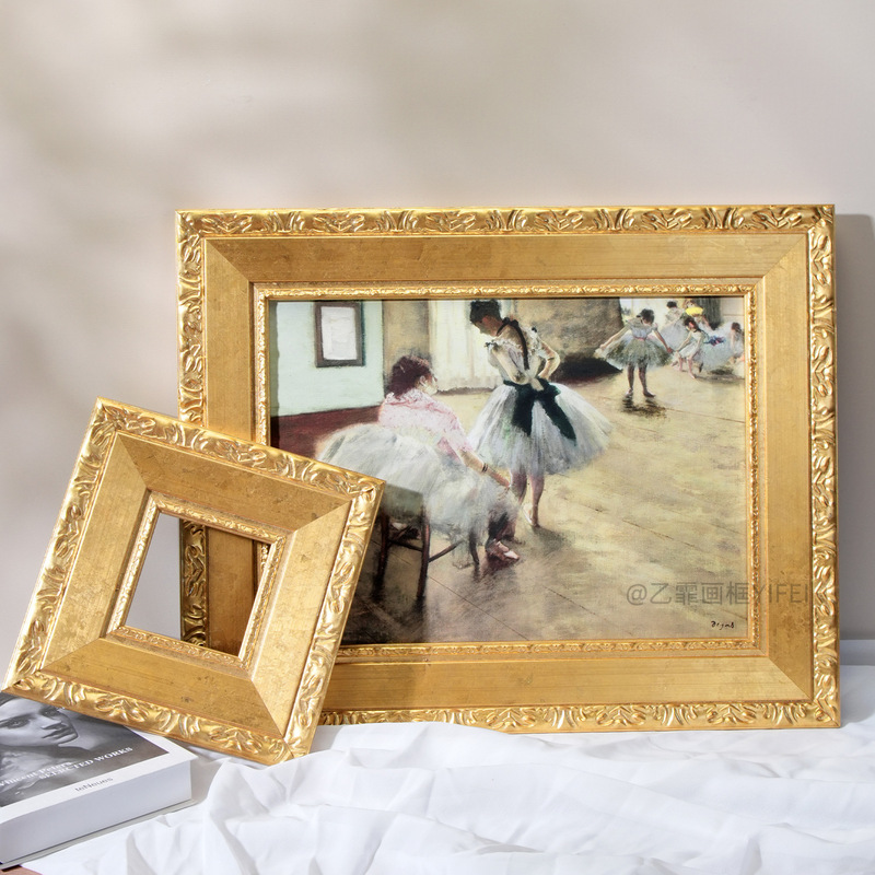 Golden European-Style Luxury Oil Painting, Vintage Custom Wooden Framed Wooden Picture Frame, Solid Wood Frame, Self-Assembled Photo Frame, Empty Outer Frame