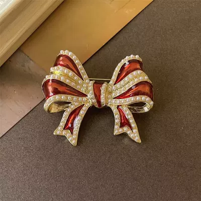 Retro Palace French Bow Brooch for Women, Fashionable Small Fragrance Enamel Corsage Brooch, Wholesale in Stock (Yaxa sancaqları) - red