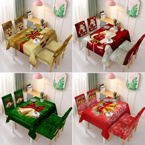 Source manufacturer Christmas printed tablecloth chair cover festive decoration elastic one-piece chair cover absorbent tablecloth