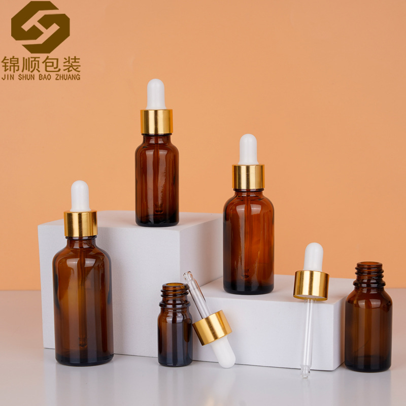 现货5ml-100ml茶色精华液瓶 棕色金圈滴管瓶 玻璃分装瓶 化妆品瓶