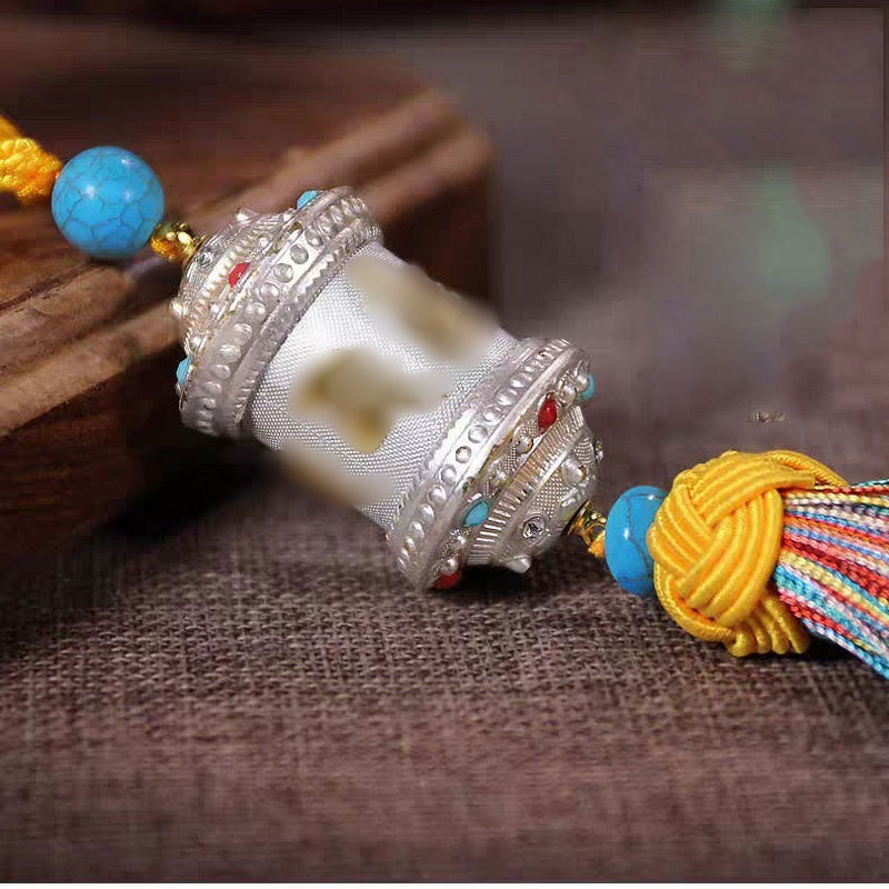 Piece Wheel Car Hanging Decoration Six-character Manifesto Turn Gold Wheel Caizhen Tassel Car Rearview Mirror Decoration Car Interior Pendant