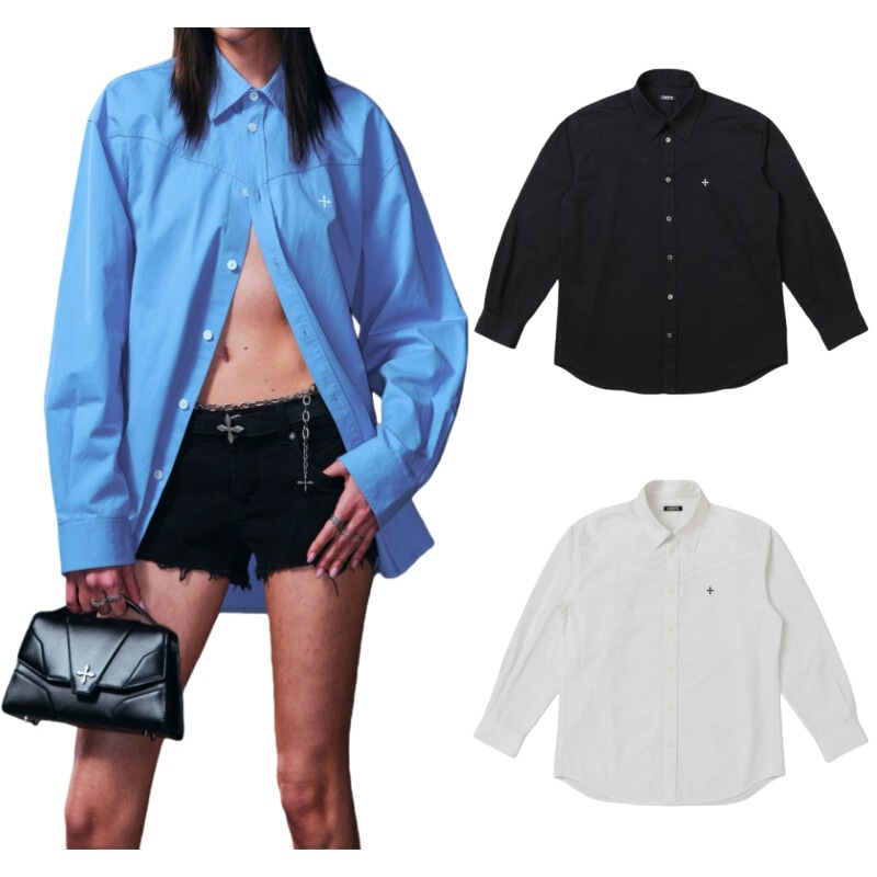 Smfk Cross Badge Work Shirt Cotton Casual Blue Shirt Spring New Style