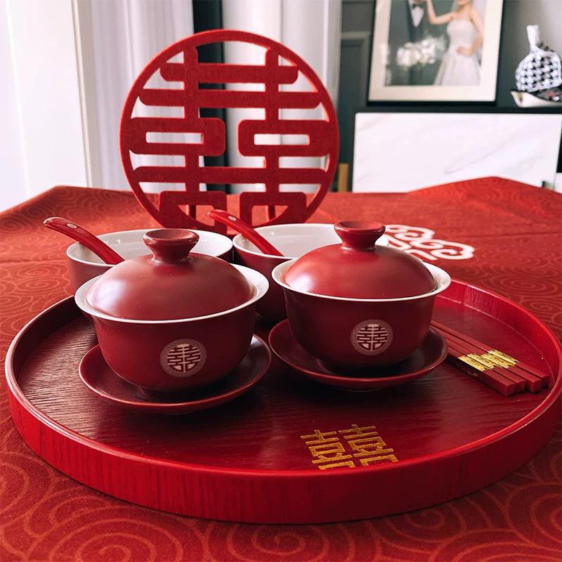 Tea cup, festive red tea set, ceramic gift box