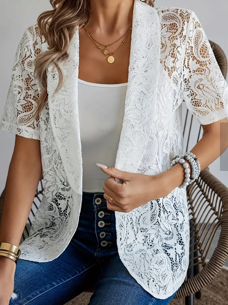 Abbigliamento donna primavera e autunno nuovo cardigan in pizzo giacca a maniche corte_voghion.com