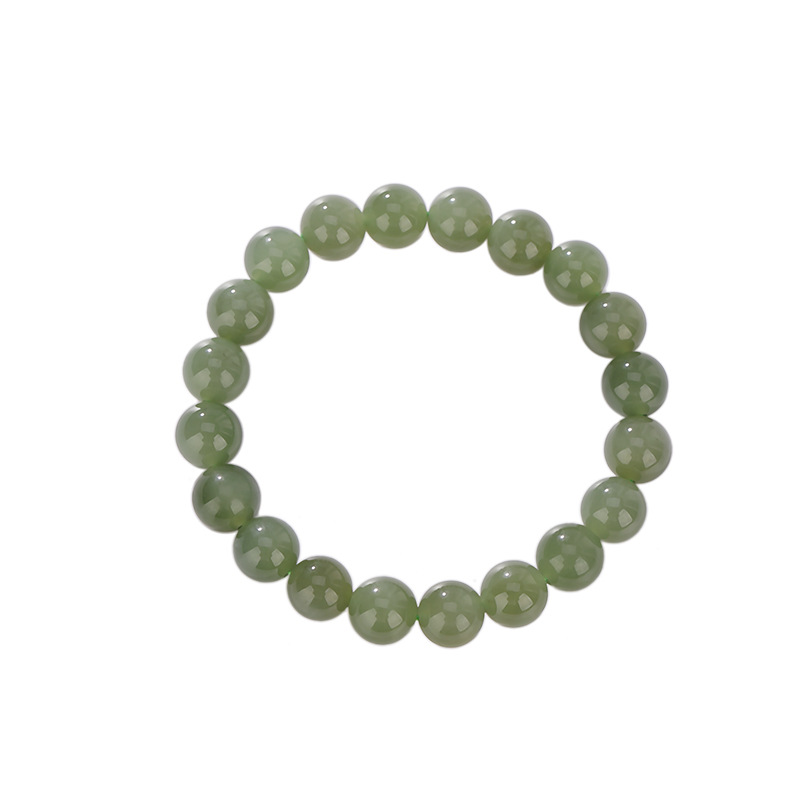 Vòng tay bạc S925 hạt ngọc bích Hetian tròn cổ điển — Màu sáng 8mm