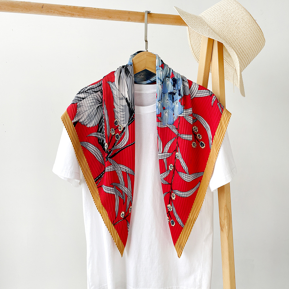 Bufanda de seda de sarga Retro para mujer, bufanda plisada de comercio exterior, bufanda estampada colorida, chal decorativo profesional de moda al por mayor