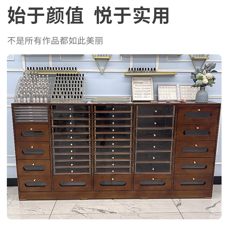 实木复古美甲柜子展示柜指甲油收纳柜甲油胶储物柜美甲店落地展柜|undefined