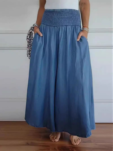 2024 Amazon European and American new products hot sale women's fashionable casual band wide leg elastic waist wide pants