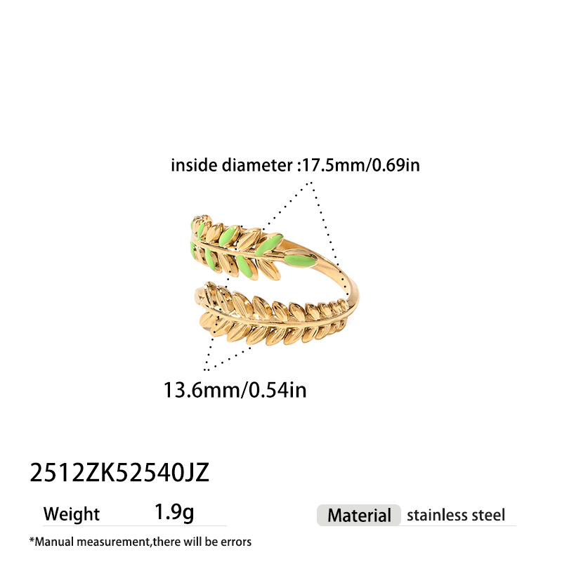 Alta Europa y América acero inoxidable transfronterizo Mori forma de hoja abierta anillo ajustable estilo simple lote de joyería de mano