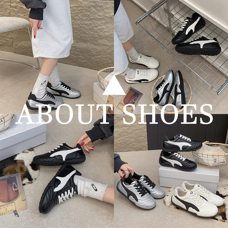 Korean-style waterproof leather racing trainers for women, new autumn 2026 model, versatile, comfortable, soft-soled sports shoes