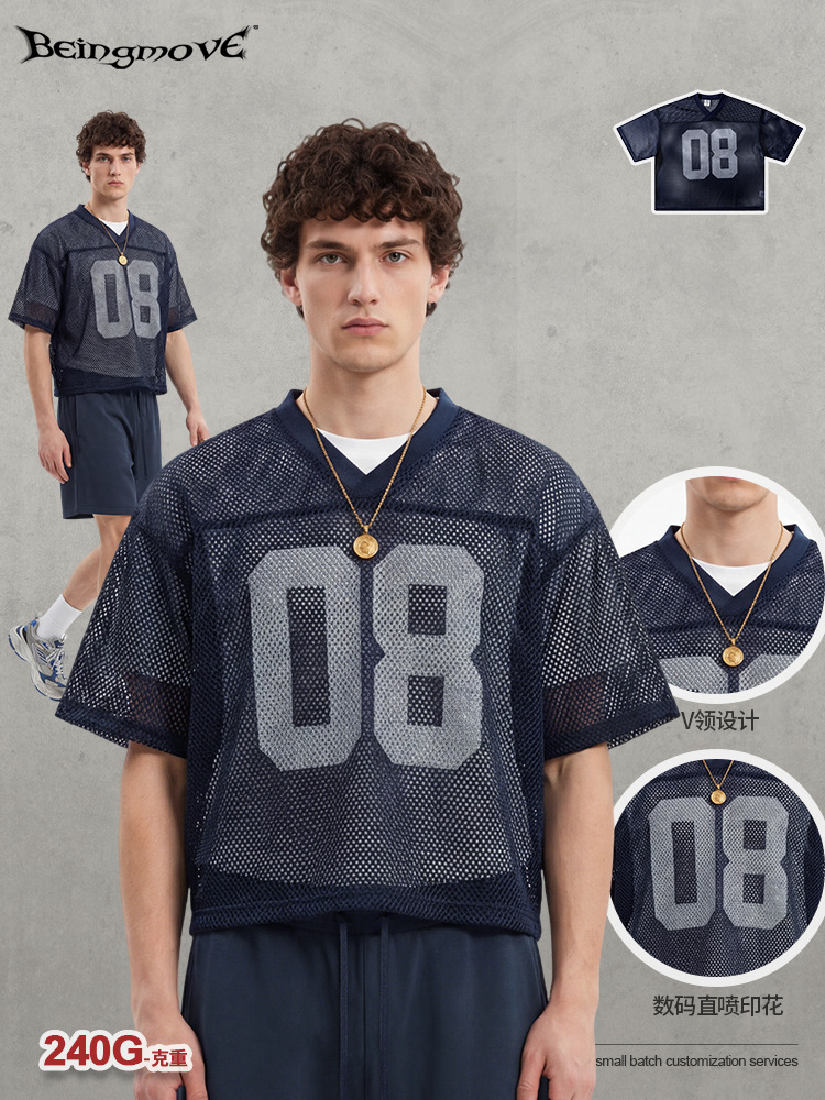 Calle secada| Calle de verano americano BOXY impresión de malla camiseta de manga corta camiseta deportiva casual versátil chaqueta de moda para hombres