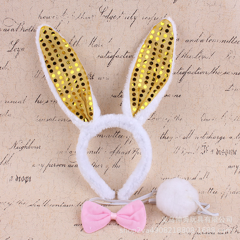 Tocado de rendimiento animal tocado de conejo accesorios lindo pequeño conejo blanco oreja diadema pajarita cola conjunto de tres piezas