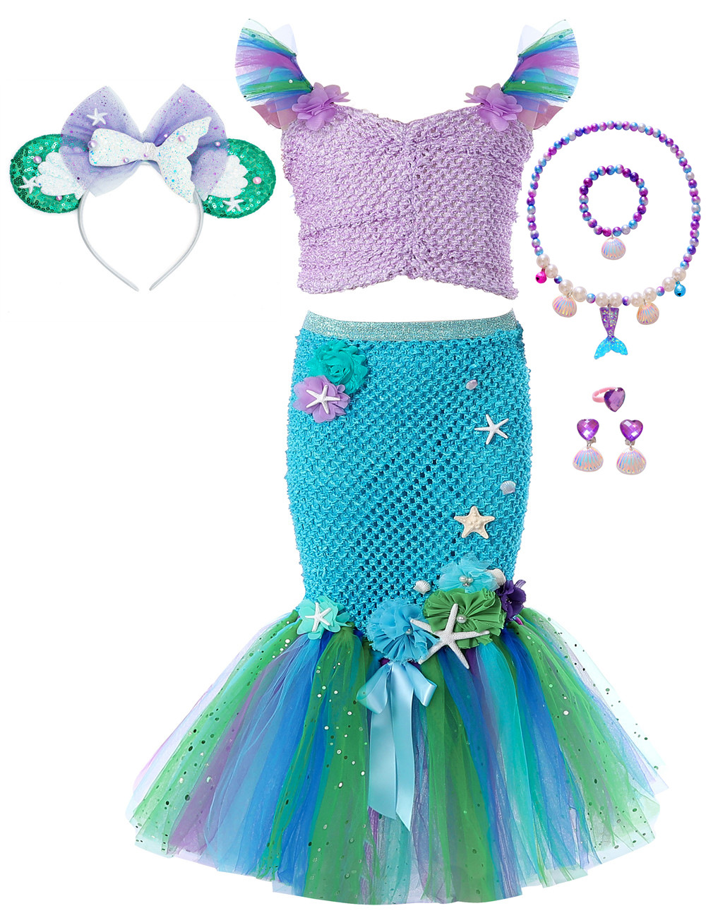 Зеленый аксессуар для волос, ожерелье, цепочка, комплект, рыбий хвост