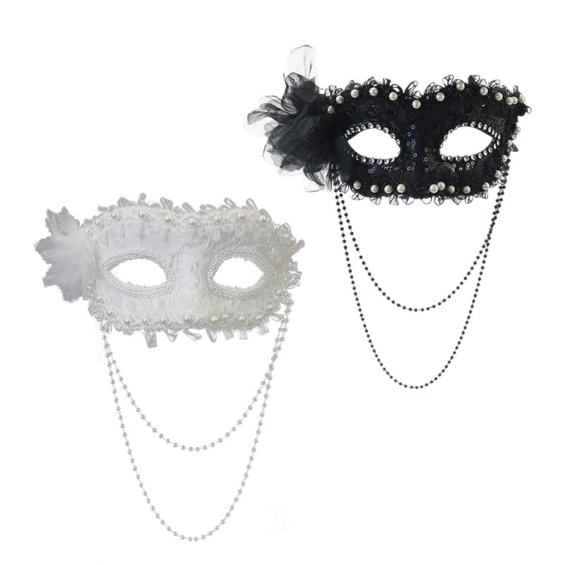 Ventas transfronterizas máscaras de flores laterales nuevas perlas mitad cara espectáculo de maquillaje de fiesta vestido sexy máscara de ojos de alto nivel