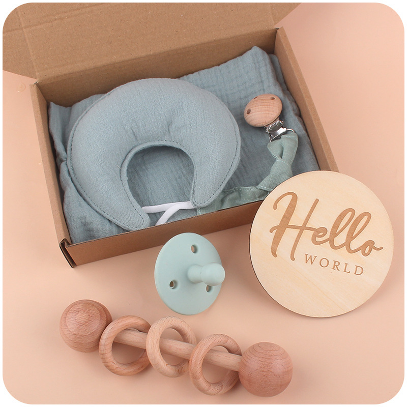 Bebé suministros dibujos animados Luna relajante toalla creativa bebé de silicona chupete cadena teether juguete cinco piezas traje