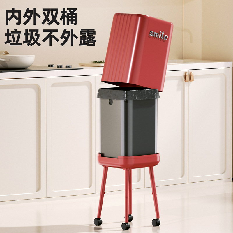 No-Bending Tall Trash Can for Home Kitchen, High-End Large Capacity with Wheels and Press-Open Lid
