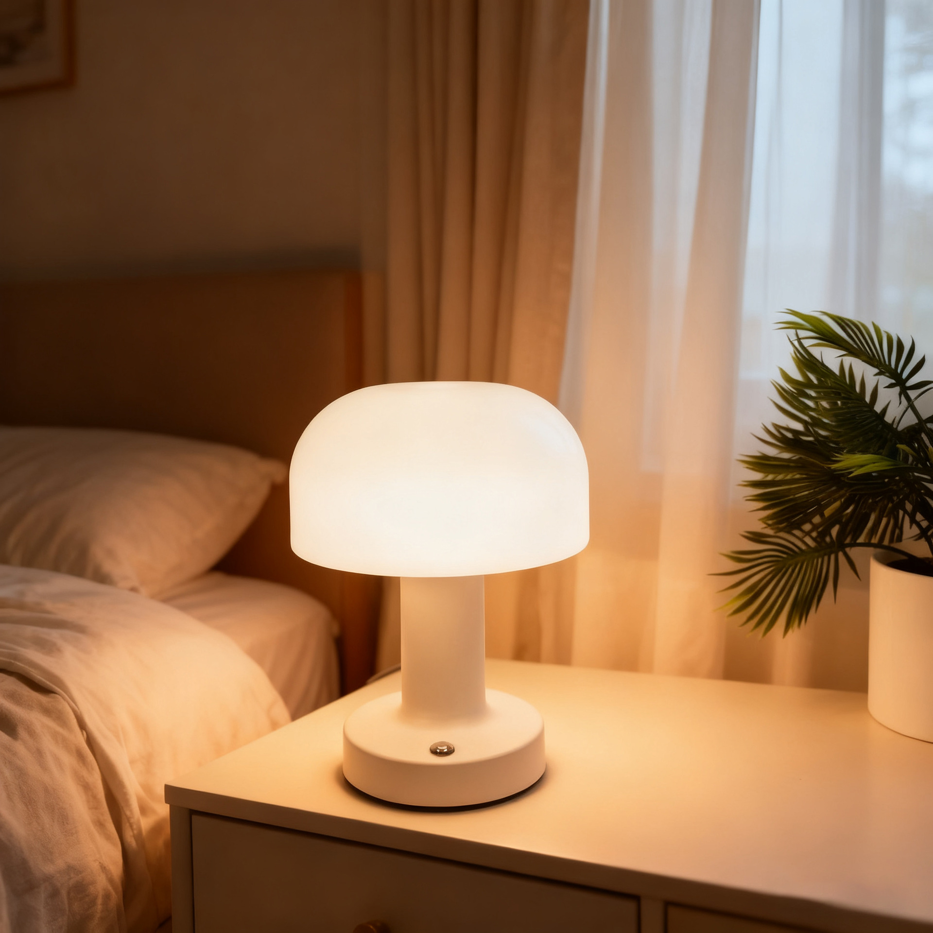 Lámpara de escritorio redonda de hongo dormitorio lámpara de noche de metal rotomoldado fábrica de lámpara de escritorio LED dedicada a la decoración redonda transfronteriza USB