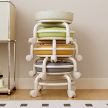 滑轮矮凳美缝凳子儿童带娃神器圆凳万向轮小凳子家用凳子可叠放