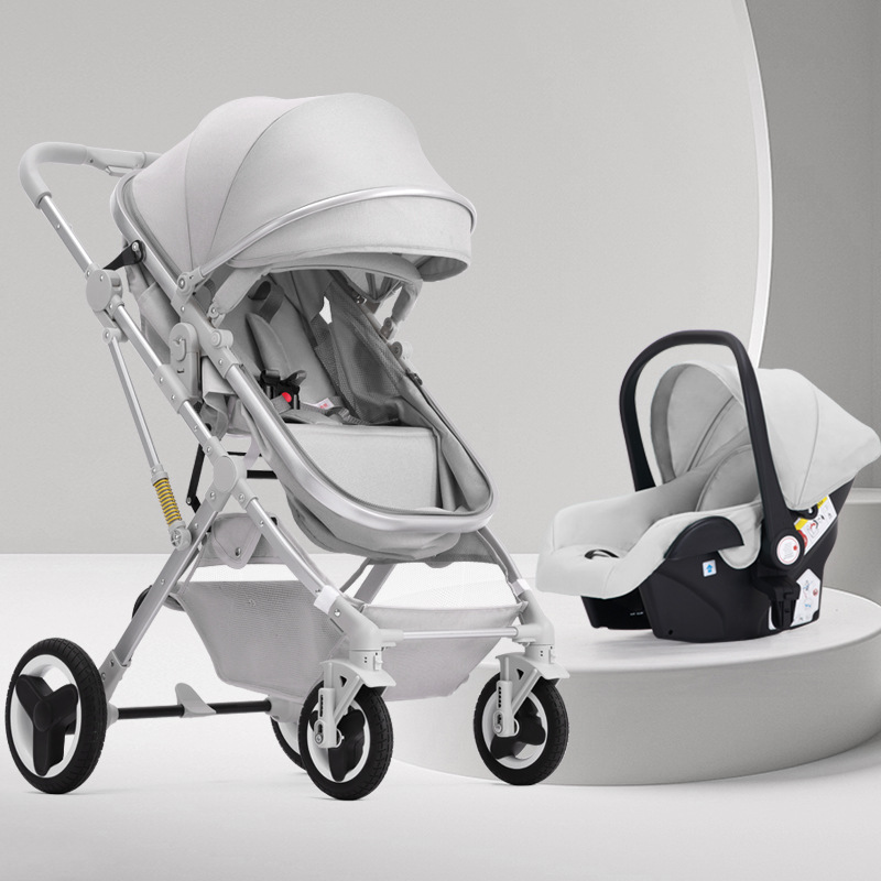 Cochecito para bebé con vista alta, se puede sentar y acostar, plegable, bidireccional, silla de auto para recién nacido.