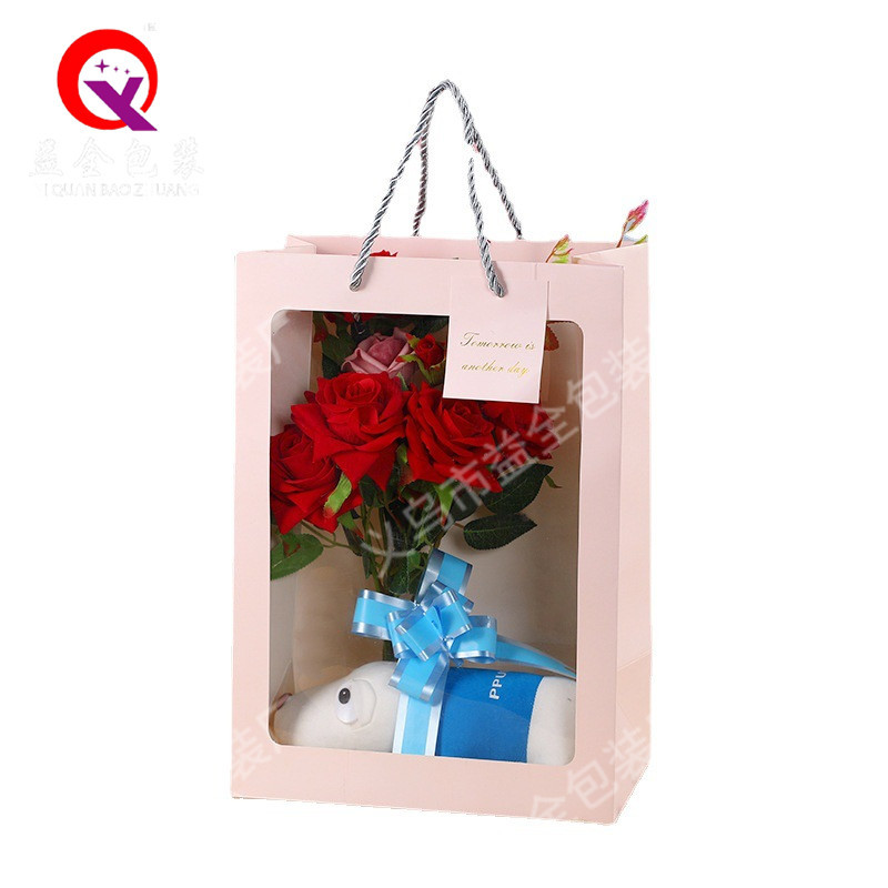 Bolsa de regalo tipo ventana para el Día del Maestro, cumpleaños, embalaje de flores, tarjeta de regalo, recuerdo, bolsa de papel, venta al por mayor image 7