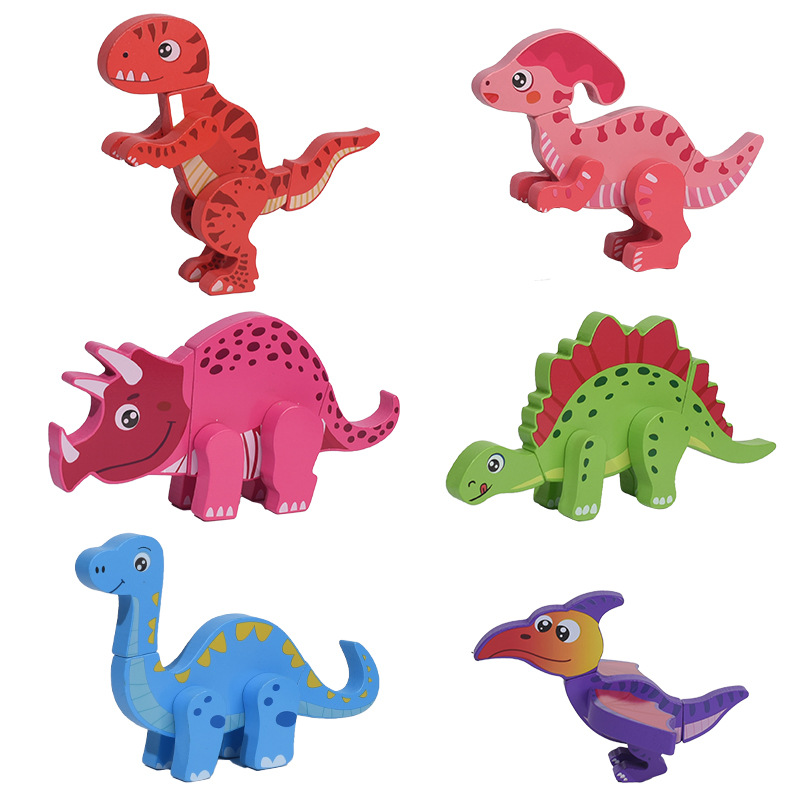Creativo transfronterizo bricolaje hebilla ensamblaje de bloques de construcción de dinosaurios dibujos animados tridimensionales rompecabezas de animales costura bloques de construcción juguetes educativos