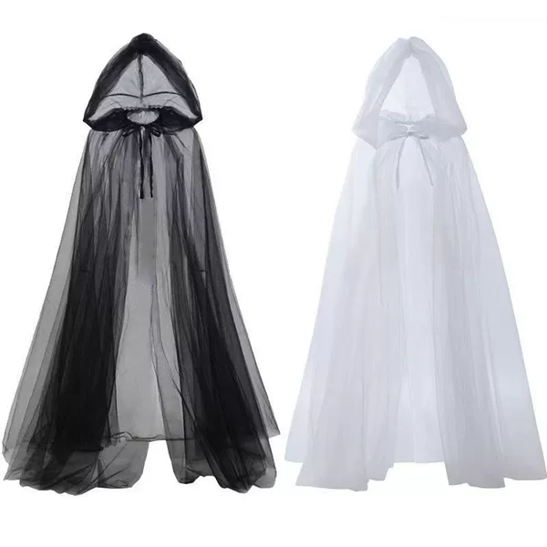 European and American Hooded Dark Halloween Long Mesh Cool Hooded Unisex Cloak Cosplay Witch Cloak