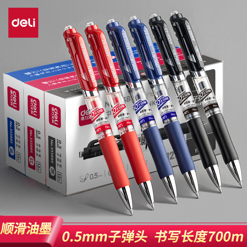 Bolígrafo neutro, bolígrafo acuoso de 0,5 mm negro, rojo y azul, bolígrafo de bola, papelería al por mayor 33388S