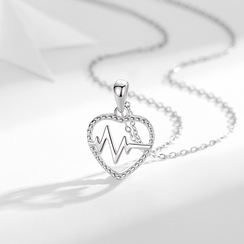 Collar de plata esterlina S925 en forma de corazón ECG japonés y coreano Nueva joyería transfronteriza AliExpress Venta caliente simple cadena de clavícula