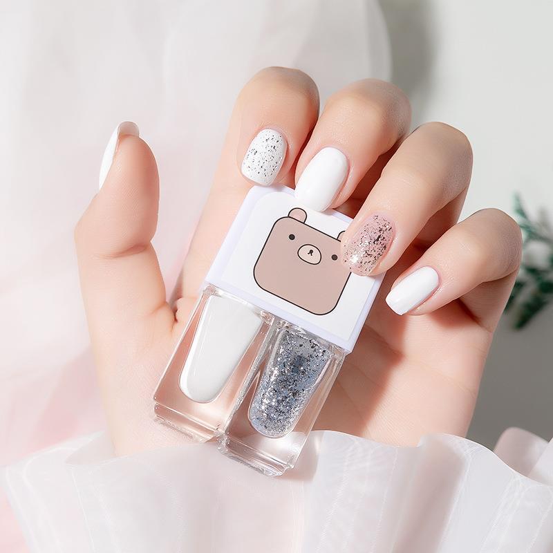 Géminis a base de agua esmalte de uñas hornear-libre de larga duración de secado rápido tearable desnudo transparente inodoro esmalte de uñas al por mayor
