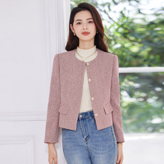 粉色千鸟格小香风西装外套2025秋冬新款气质女西服休闲百搭女外套