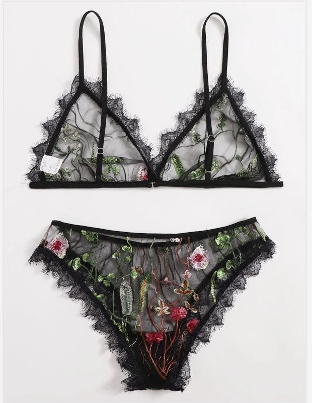 Nouveaux sous-vêtements amusants Sexy dentelle noire imprimé sous-vêtements ensemble amusant_voghion.com
